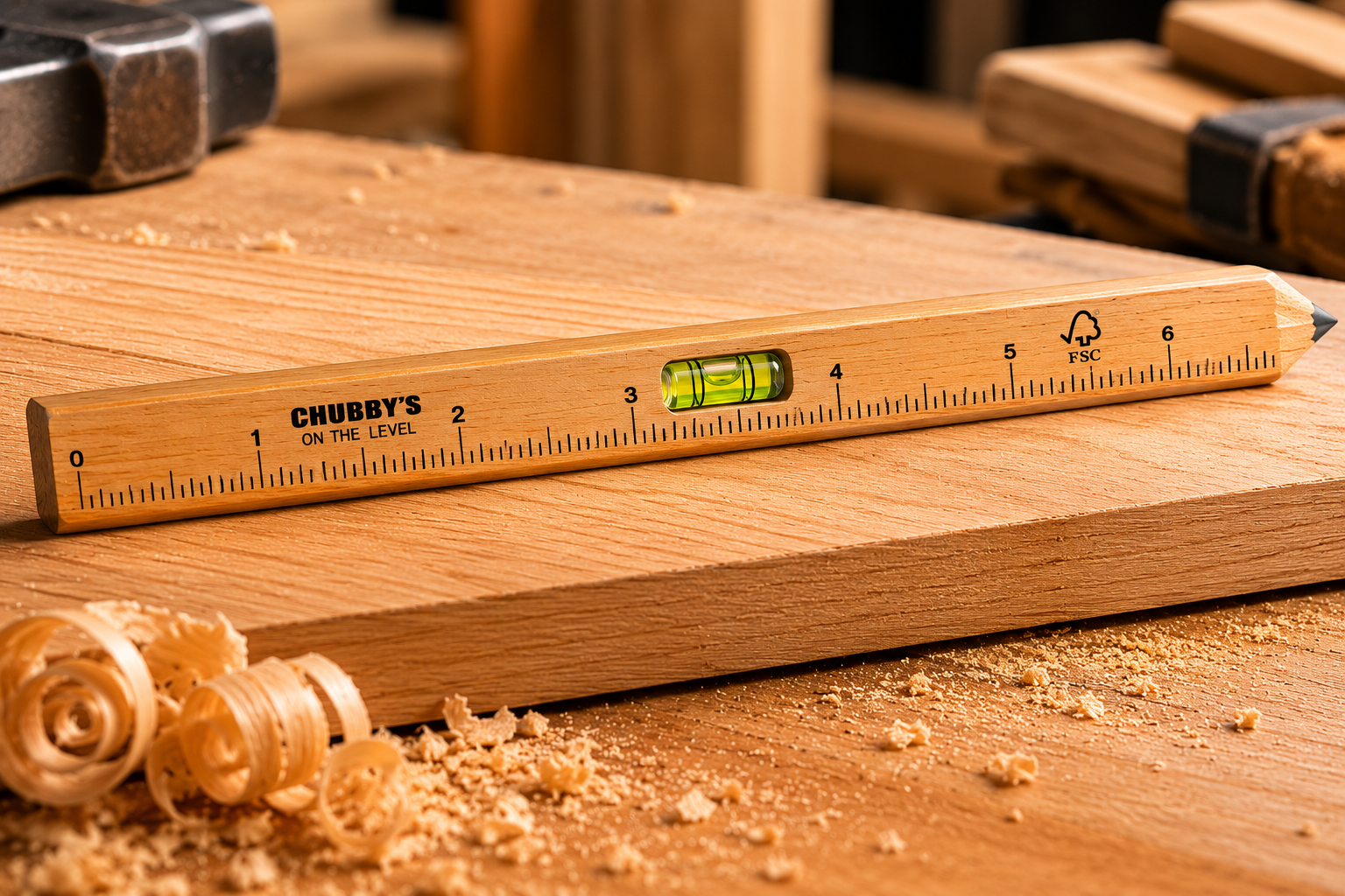 Chubby's carpenter pencil with level and ruler